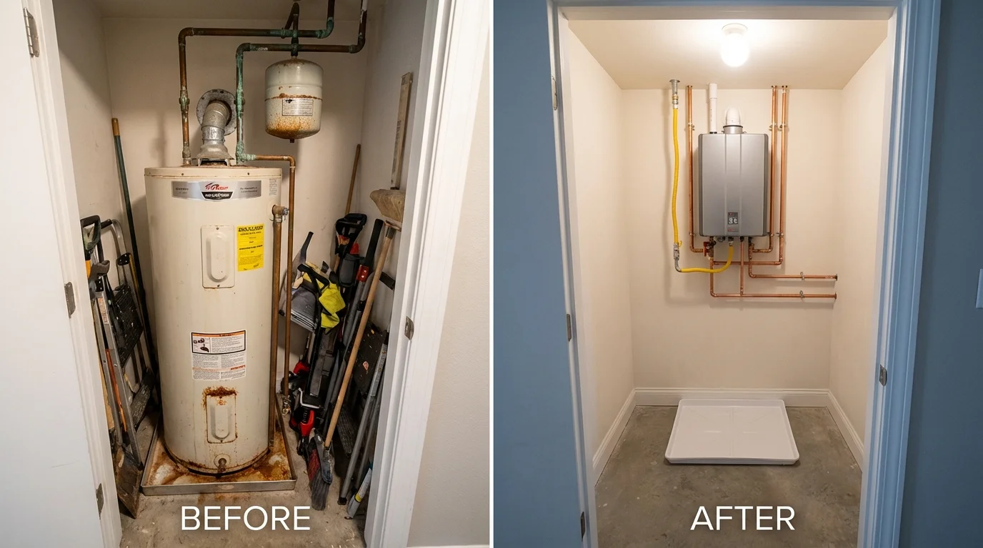 Tank water heater versus wall-mounted tankless unit comparison for Milton, WI homeowners